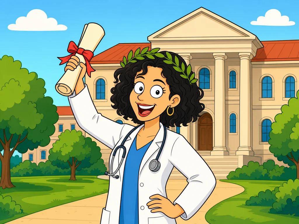Neo dottoressa con corona d'alloro e camice