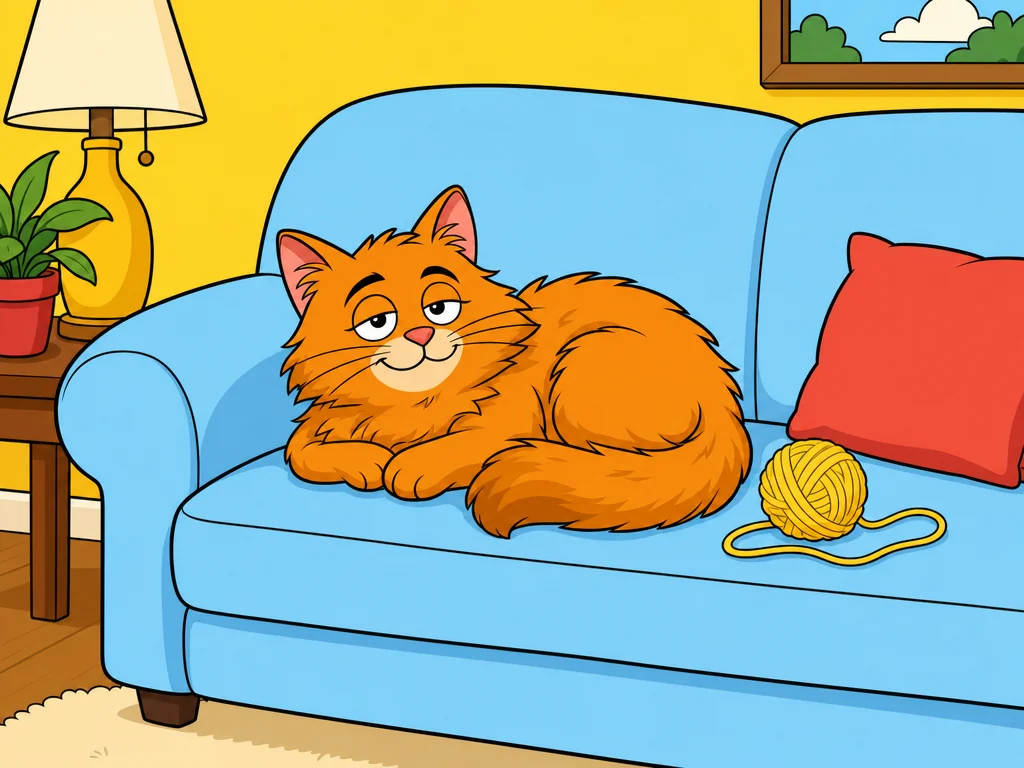 Gatto rosso acciambellato sul divano